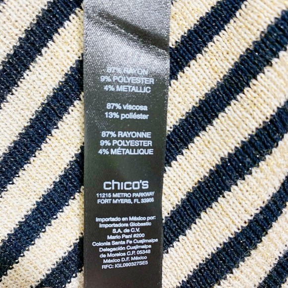 Chico’s Travelers Navy Blue And Golden Beige Shimmer Cardiagn Size 2 Or Large - Picture 7 of 7